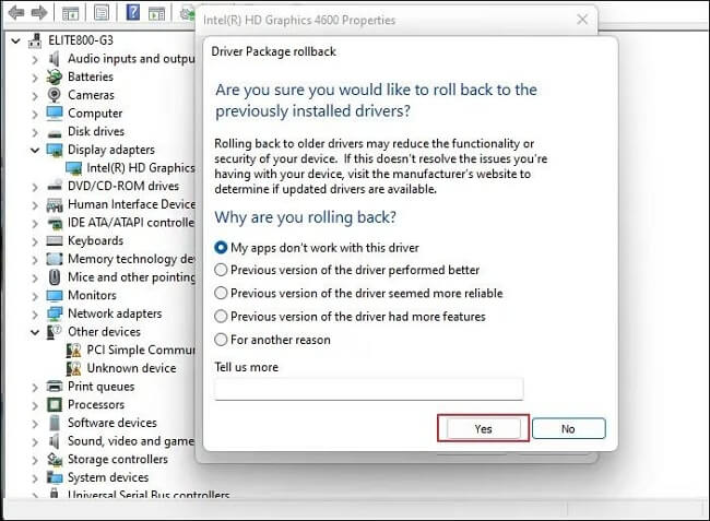 드라이버 롤백 이유