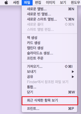 사진에서 최근 삭제된 항목 보기