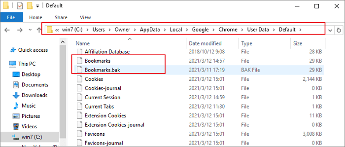 백업에서 Google 북마크 복구