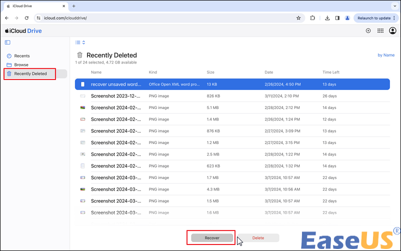 recover from recently deleted