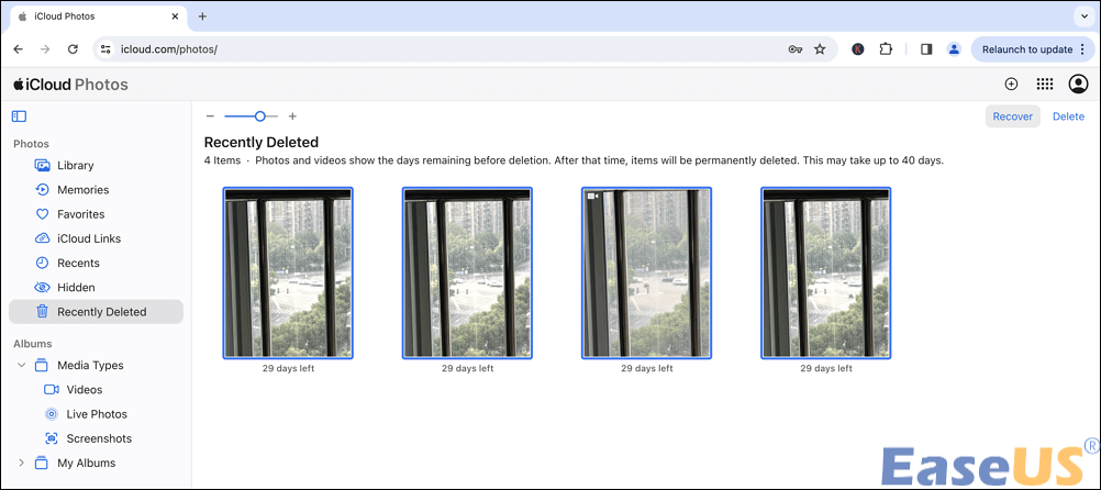 iCloud 웹에서 복구