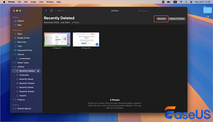 최근 삭제된 사진 복구 세쿼이아