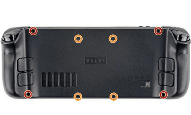 뒷면의 나사를 제거하여 스팀 데크를 엽니다.