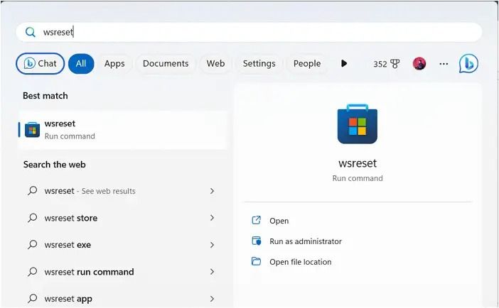 Windows 스토어 캐시 재설정