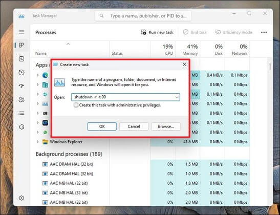 Task Manager를 사용하여 다시 시작