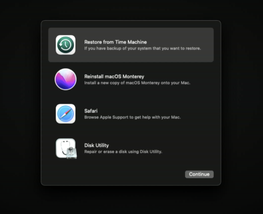 Time Machine 백업에서 복원