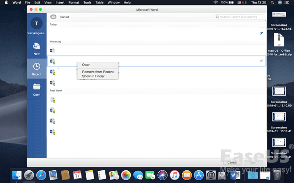 실수로 눌렀을 때 Word Mac에 저장하지 마세요
