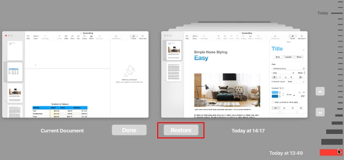 Mac에서 이전 버전의 파일 복원