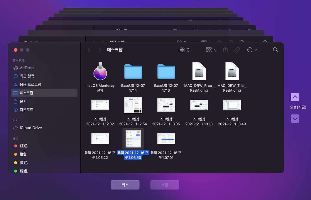 iPhoto Library Time Machine 백업에서 손실된 사진 복원