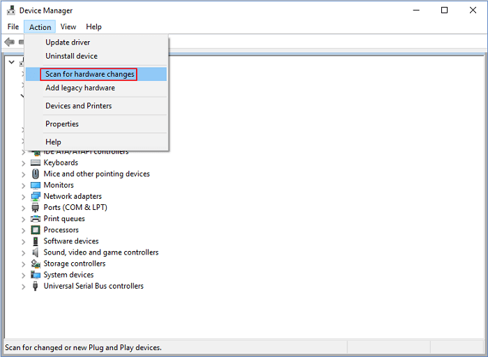 하드웨어 변경 사항 스캔