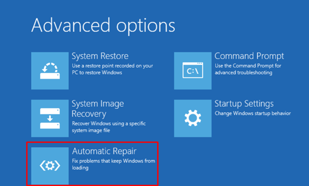 자동 복구 도구 선택