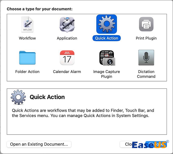 빠른 작업 선택