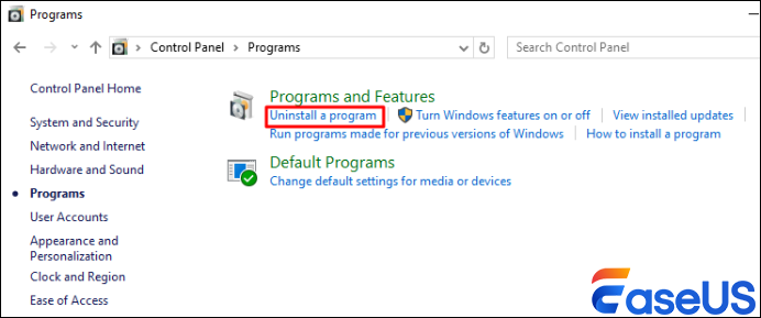 프로그램 제거를 선택하세요