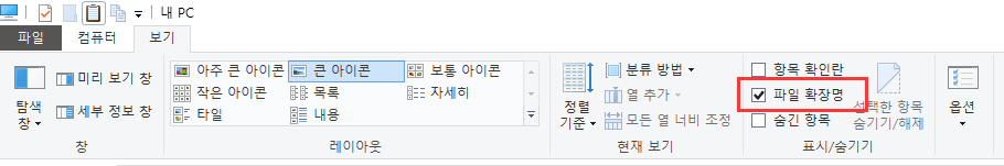 파일 확장자 표시