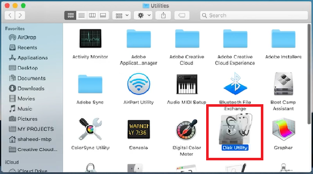 시스템 참조에서 디스크 유틸리티 찾기