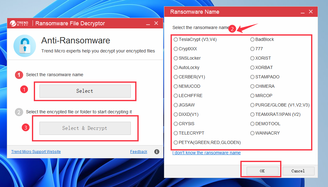 Trend Micro 랜섬웨어 복구 도구를 사용하여 암호화된 파일의 암호화를 해제하는 방법