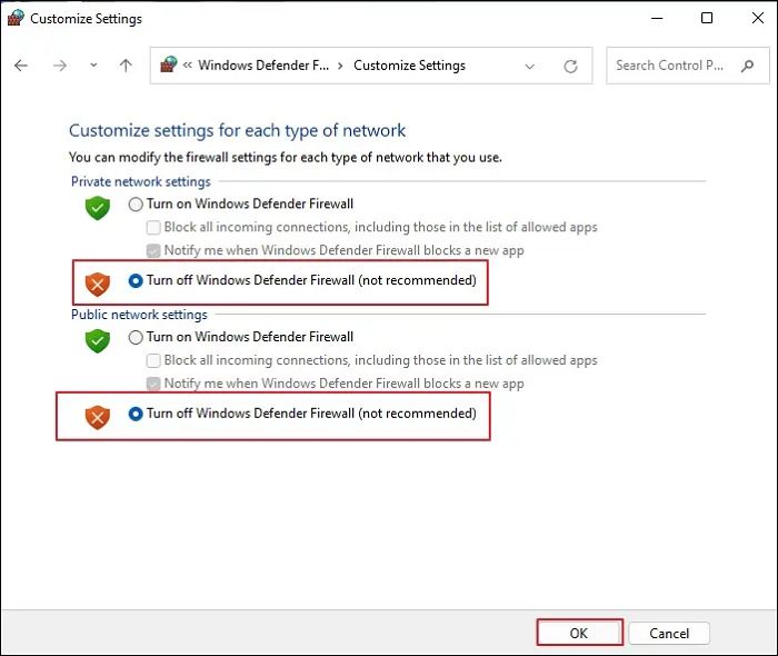 Windows Defender 방화벽 끄기