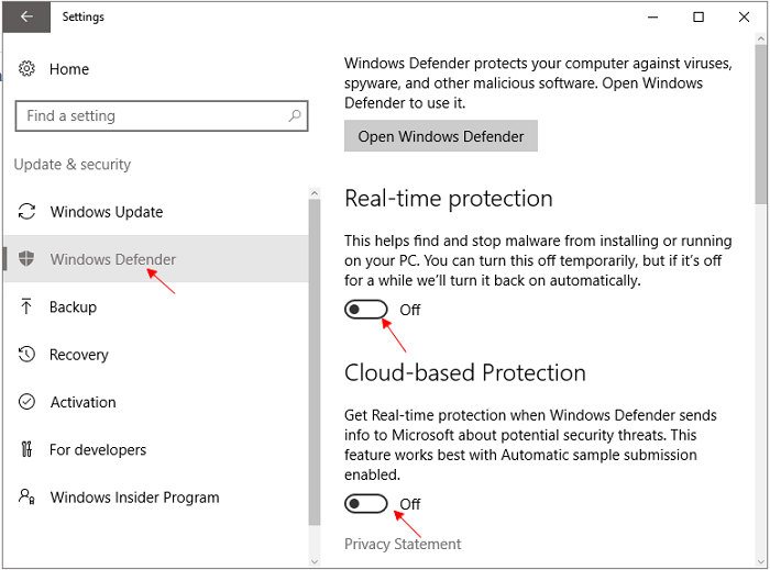 Windows 10에서 디스크 사용량을 줄이기 위해 Windows Defender 끄기