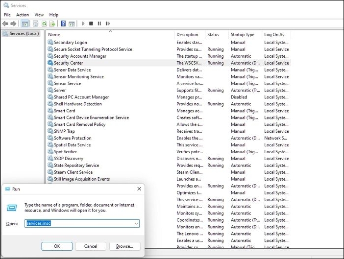 services.msc를 입력하세요.