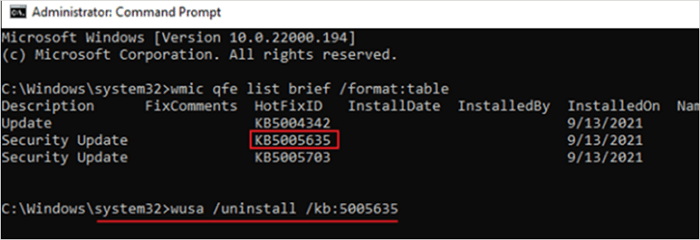CMD에서 Windows 11 업데이트 제거
