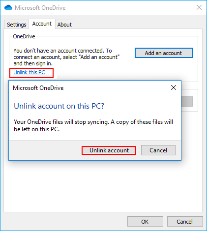 OneDrive 계정 연결 해제
