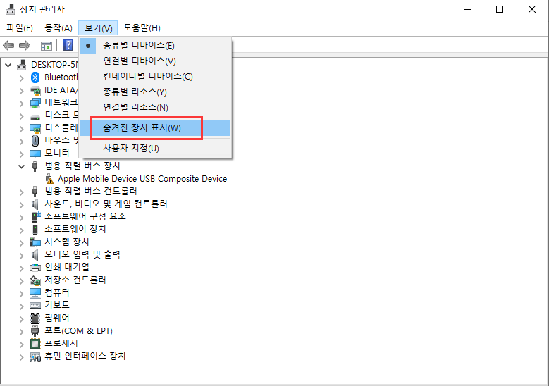 숨겨진 장치 표시