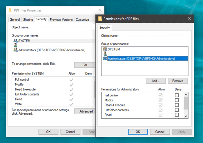 폴더에 대한 권한