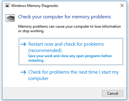 Windows 탐색기가 작동하지 않는 문제 수정-Windows 메모리 진단 실행