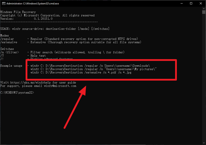 Windows 파일 복구 인터페이스