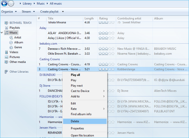 음악 복제 삭제