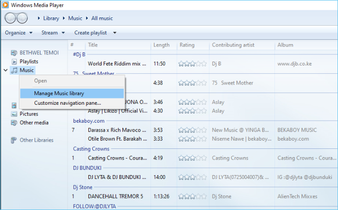 음악 라이브러리 관리