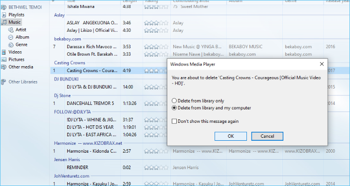 음악 복제를 영구적으로 삭제