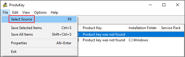 소스 produkey 선택