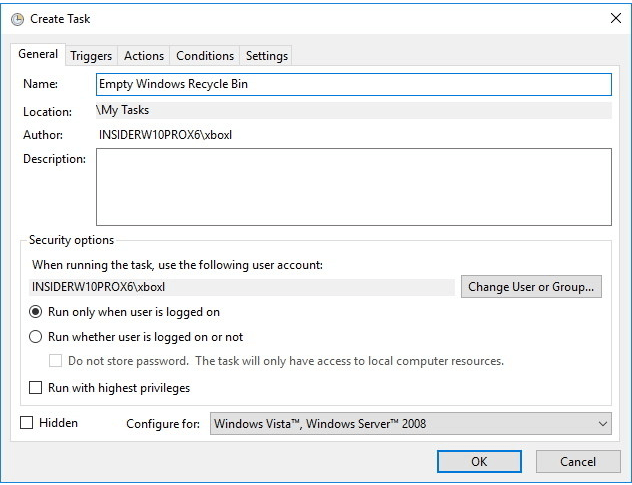 일반 탭에서 작업 세부 정보 입력