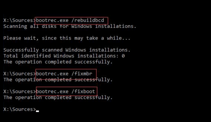 Bcdedit.exe -1로 BCD 저장소 재구축