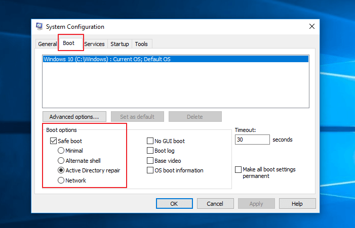 msconfig를 사용하여 안전 모드에서 Windows 10을 시작하는 방법 - 2