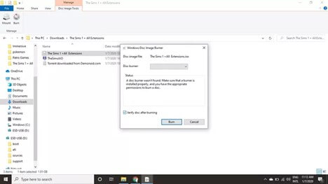 알림에서 굽기 옵션을 선택하십시오