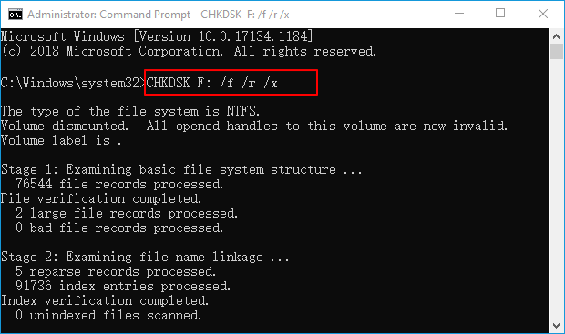 chkdsk 명령으로 SD 카드 복구