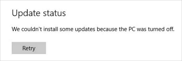 PC가 꺼져서 일부 업데이트를 설치할 수 없습니다.