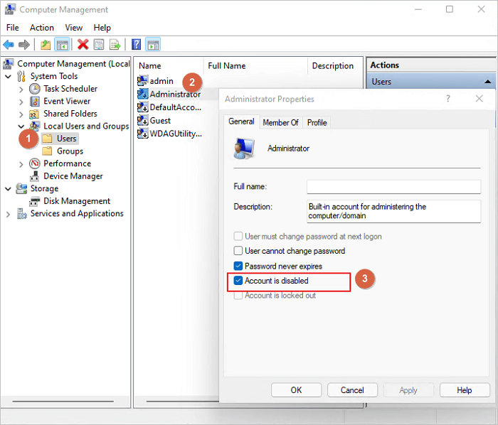 관리자 계정 활성화