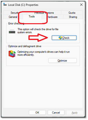 오류 검사에서 확인을 누르십시오.