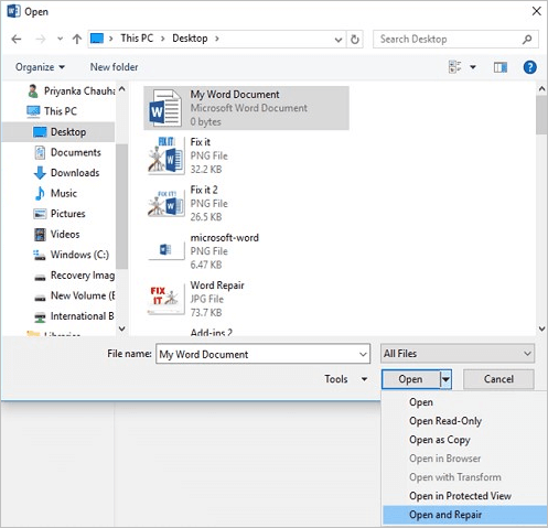 Microsoft의 열기 및 수리 기능