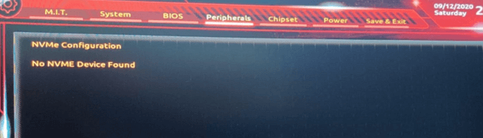 nvme가 감지되지 않음