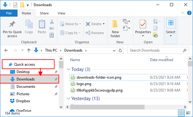 빠른 액세스를 통해 다운로드 폴더 열기