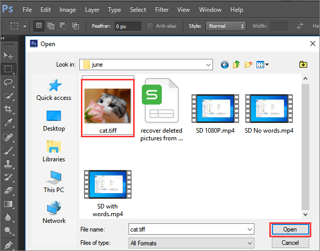 Photoshop에서 tiff 파일 열기