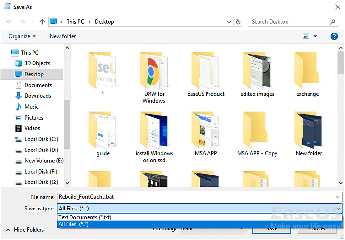 Windows FontCache.bat 파일을 바탕 화면에 저장합니다.