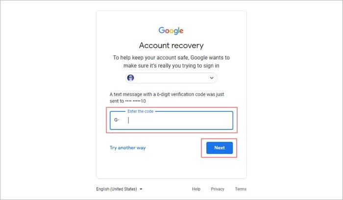 전화 코드를 입력