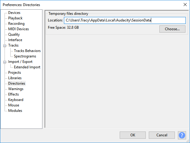 임시 폴더에서 Audacity를 찾습니다.
