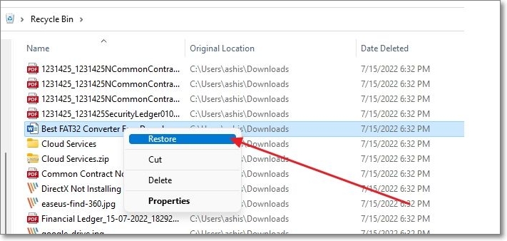 휴지통에서 복원