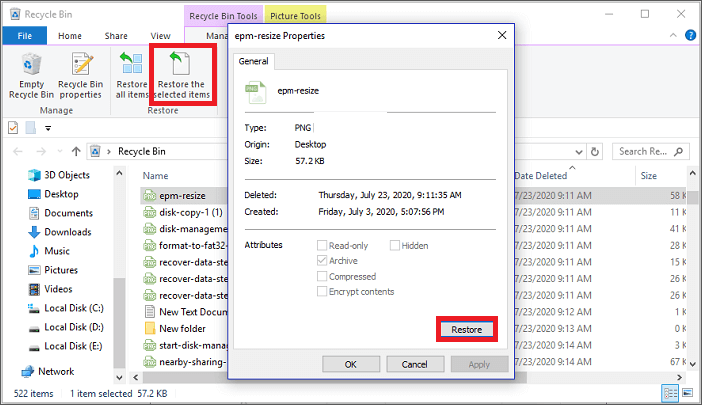 휴지통으로 외장하드에서 삭제된 사진을 복구하는 방법 2